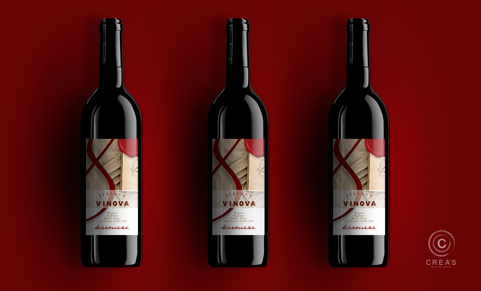 Creas Creative Tasarım ve Reklam Ajansı İzmir - Vinova Kırmızı Şarap Etiket Tasarımı